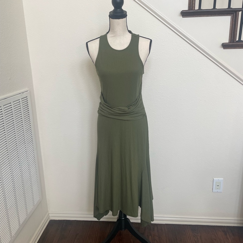 Anthropologie Olive Green High Low Dress,perfect condition,figure flattering